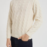 Maglia uomo girocollo a treccia panna 25FCCM010439 101 ACCADEMIE TESSILI 