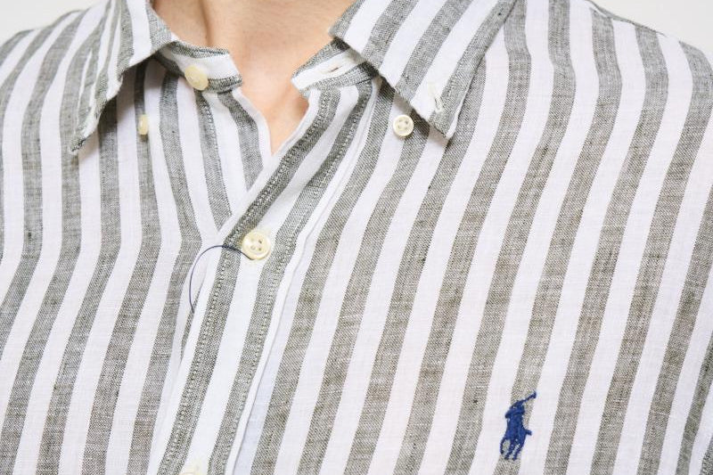 Camicia uomo a righe in lino grigia 710969636 001 RALPH LAUREN 