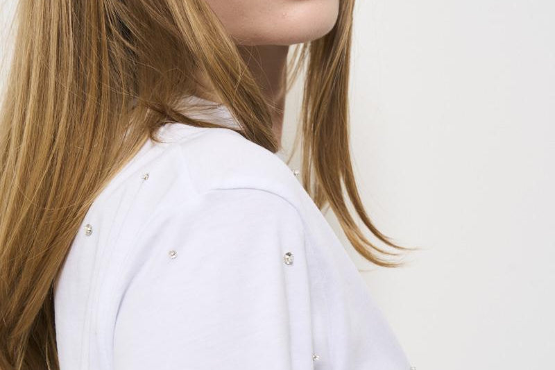 Maglia donna bianca con strass Y5SJ13 A01 SEMICOUTURE 