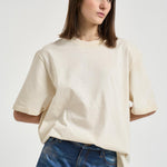 T-shirt donna girocollo avorio con strass GUP01873D P00242111616 GOLDEN GOOSE 