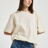 T-shirt donna girocollo avorio con strass GUP01873D P00242111616 GOLDEN GOOSE 