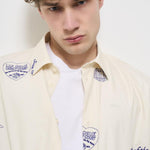 Camicia uomo avorio con ricami blu LDM410216 215477IVORY/BLUPRINT LES DEUX 