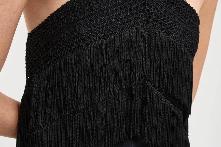 Top donna nero crochet e frange TM190913A BLACK THE ANDAMANE 