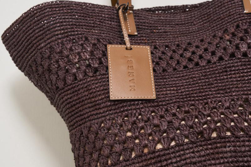 Borsa donna a spalla in rafia cioccolato V7.4CK CHOCOLATE MANEBI' 