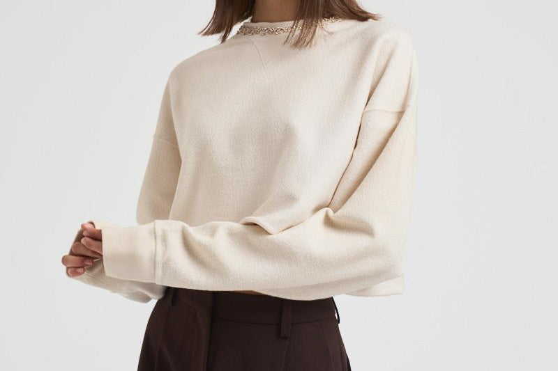 Maglia donna cropped panna GWP02203 P00212211616 GOLDEN GOOSE 