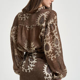 Blusa donna con stampa floreale marrone S1163 116 BAZAR DELUXE 