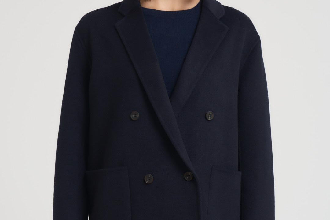 Cappotto donna corto doppiopetto blu notte MERYL NAVY BLUE ACCADEMIE TESSILI 