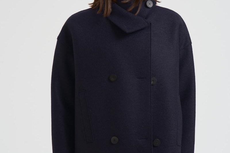 Cappotto donna corto doppiopetto blu AG2484 MLK358 HARRIS WHARF LONDON 