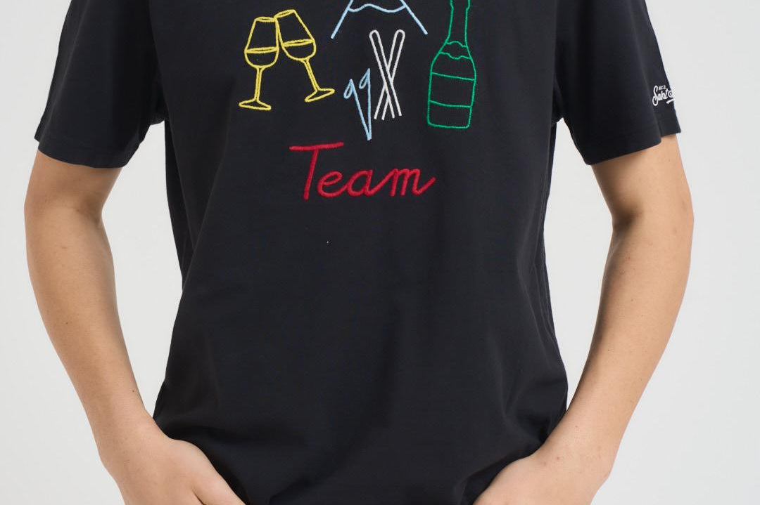 T-shirt uomo girocollo nera con ricamo ARNOTTWM BOL00EMB MC2 SAINT BARTH 
