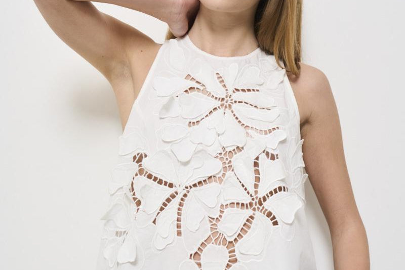 Top donna in popeline bianco ricamato 13606 BIANCO0006 FORTE FORTE 