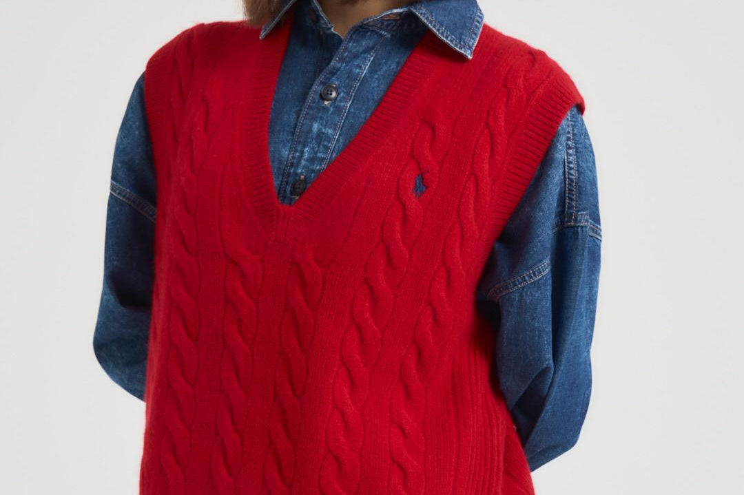 Gilet donna a treccia rosso 211949994 004 RALPH LAUREN 
