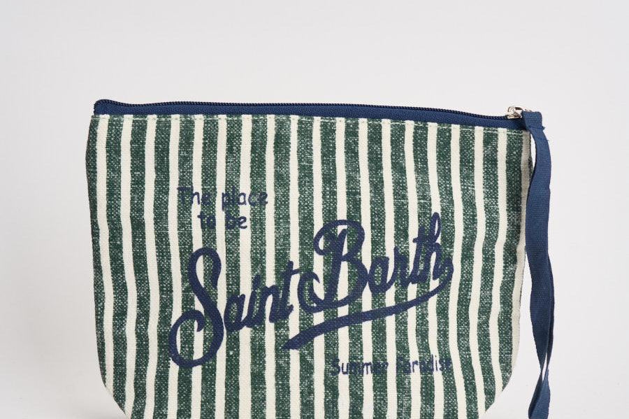 Pochette donna Aline in lino a righe verde ALINE 07803 MC2 SAINT BARTH 