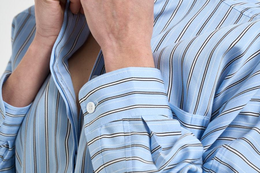 Camicia donna a righe celeste NYNNON BLUELEFT IRO 