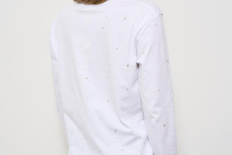 Maglia donna bianca con strass Y5SJ13 A01 SEMICOUTURE 