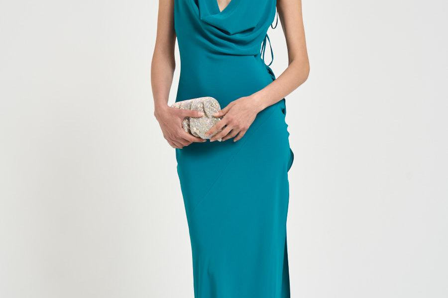 Abito donna lungo verde petrolio TM190138A JADE THE ANDAMANE 