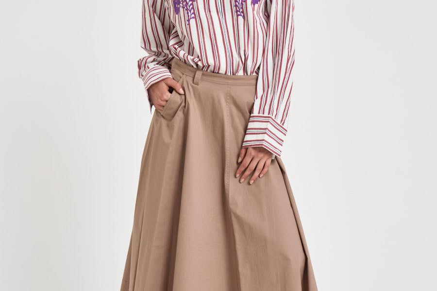 Gonna donna midi in cotone beige 101956 D6594600 INCOTEX 
