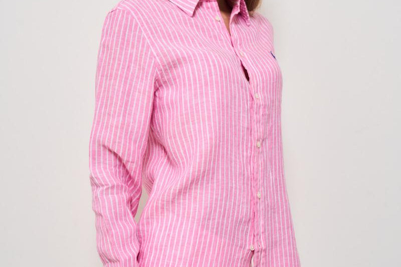 Camicia donna in lino gessata rosa 211970691 001 RALPH LAUREN 