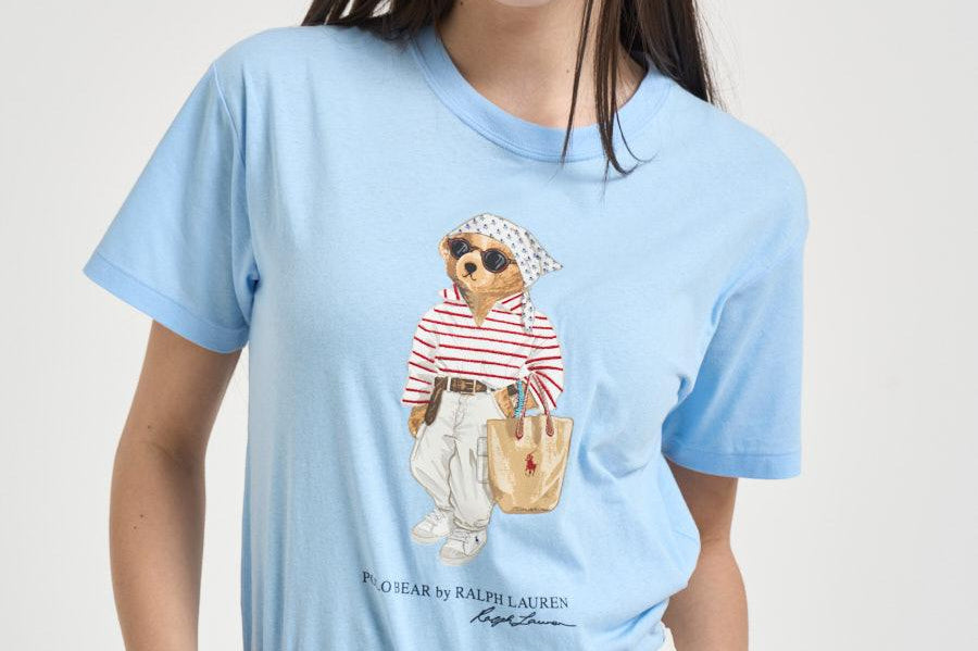 T-shirt donna girocollo Bear celeste 211A12734 001 RALPH LAUREN 
