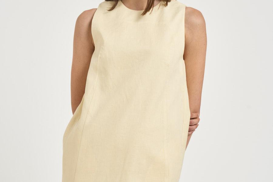 Abito donna corto smanicato giallo pastello S6SN18 A41 SEMICOUTURE 