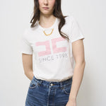 T-shirt donna bianca con logo rosa MA033 270 ELISABETTA FRANCHI 