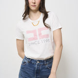 T-shirt donna bianca con logo rosa MA033 270 ELISABETTA FRANCHI 