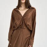 Abito donna midi satinato marrone 4020 T0161CHOCOLATE THE LATEST 