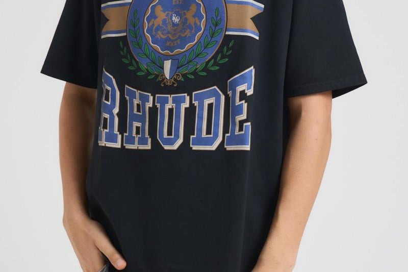 T-shirt uomo girocollo nera con stampa blu TT06012 VINTAGEBLACK0027 RHUDE 