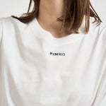 T-shirt donna girocollo bianca 100373A34F BASICOZ05 PINKO 