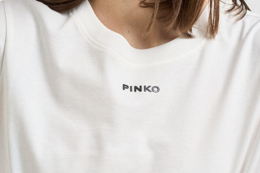T-shirt donna girocollo bianca 100373A34F BASICOZ05 PINKO 