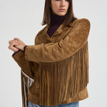 Giubbotto donna in suede cammello con frange GWP02368 P00216055678 GOLDEN GOOSE 
