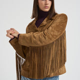 Giubbotto donna in suede cammello con frange GWP02368 P00216055678 GOLDEN GOOSE 