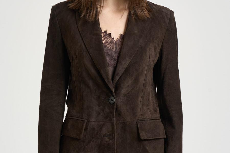 Giacca donna monopetto in suede marrone 8643 CAFFEINE SWORD 6.6.44 