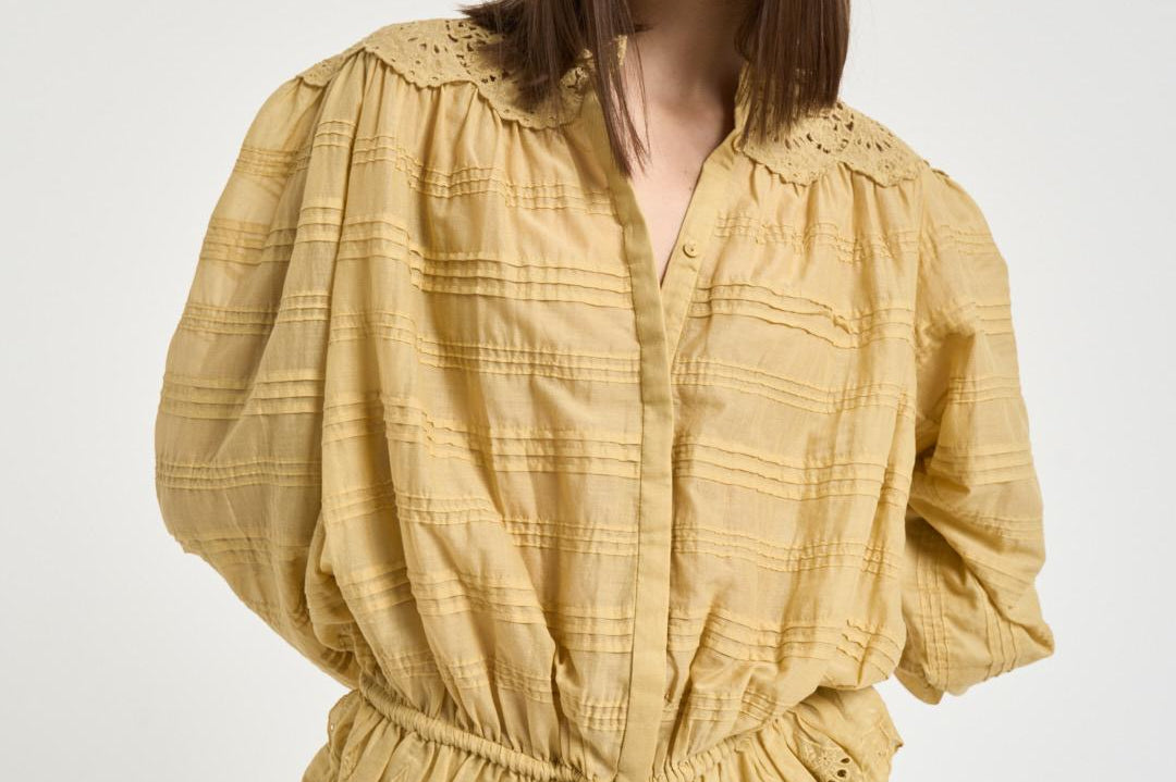 Blusa donna Polly con pizzo giallo pastello HT0767FA D1J05E10LC MARANT ETOILE 