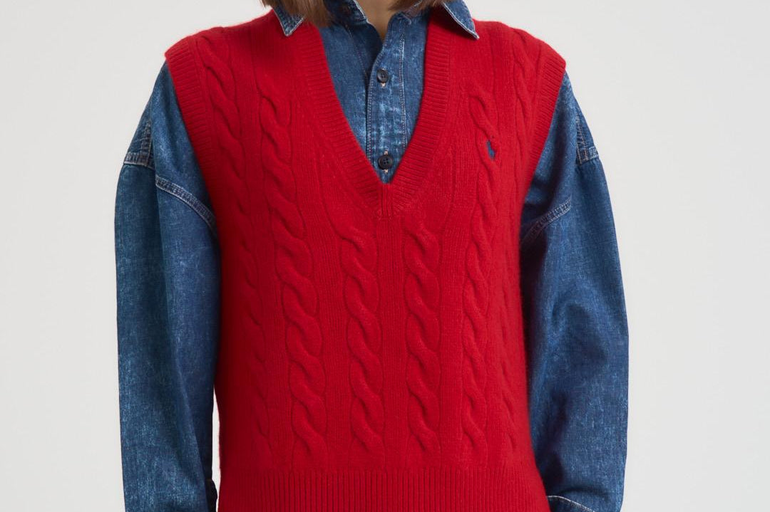 Gilet donna a treccia rosso 211949994 004 RALPH LAUREN 