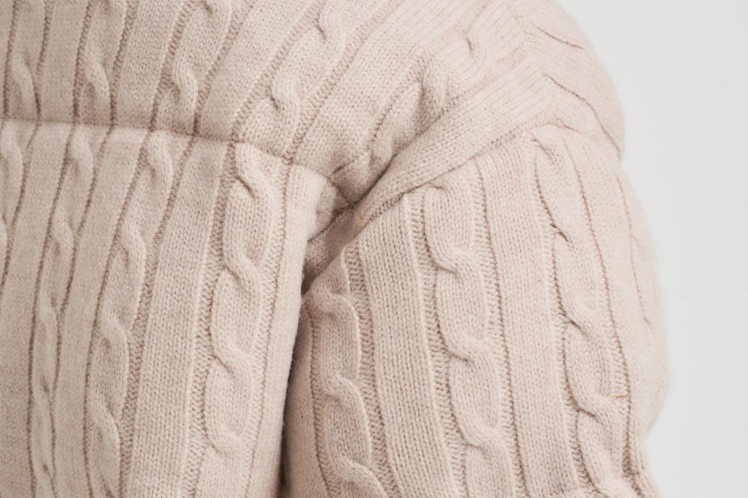 Giubbotto donna in maglia a trecce beige MYAWOOL 11 MC2 SAINT BARTH 