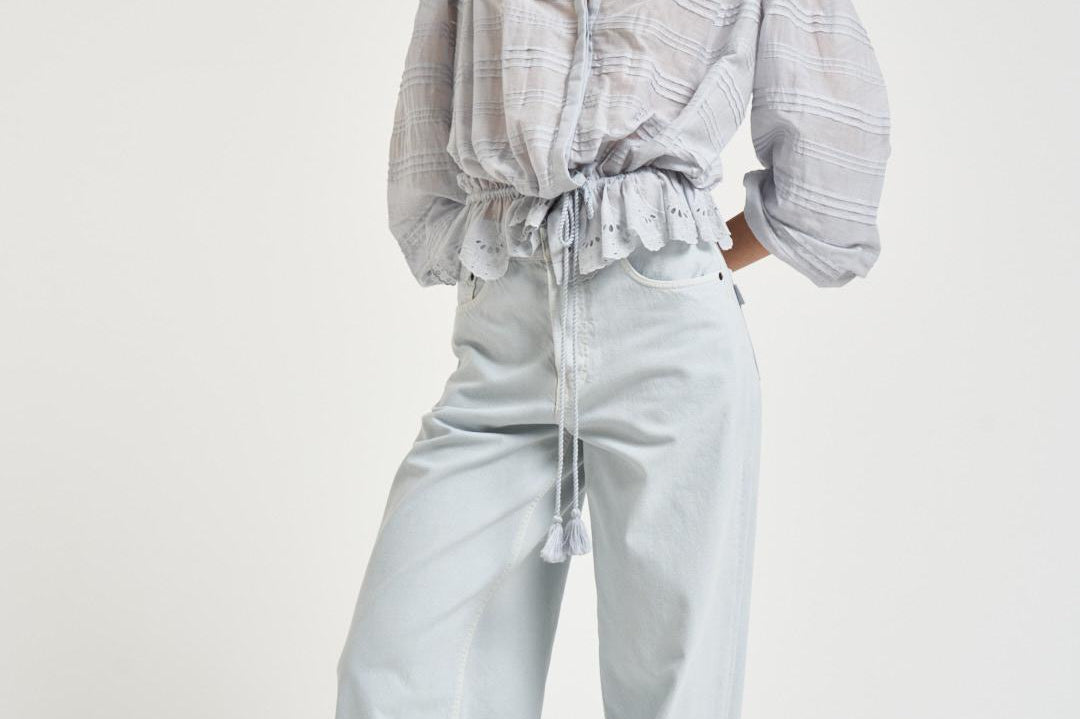 Blusa donna Polly con pizzo celeste HT0767FA D1J05E30LU MARANT ETOILE 