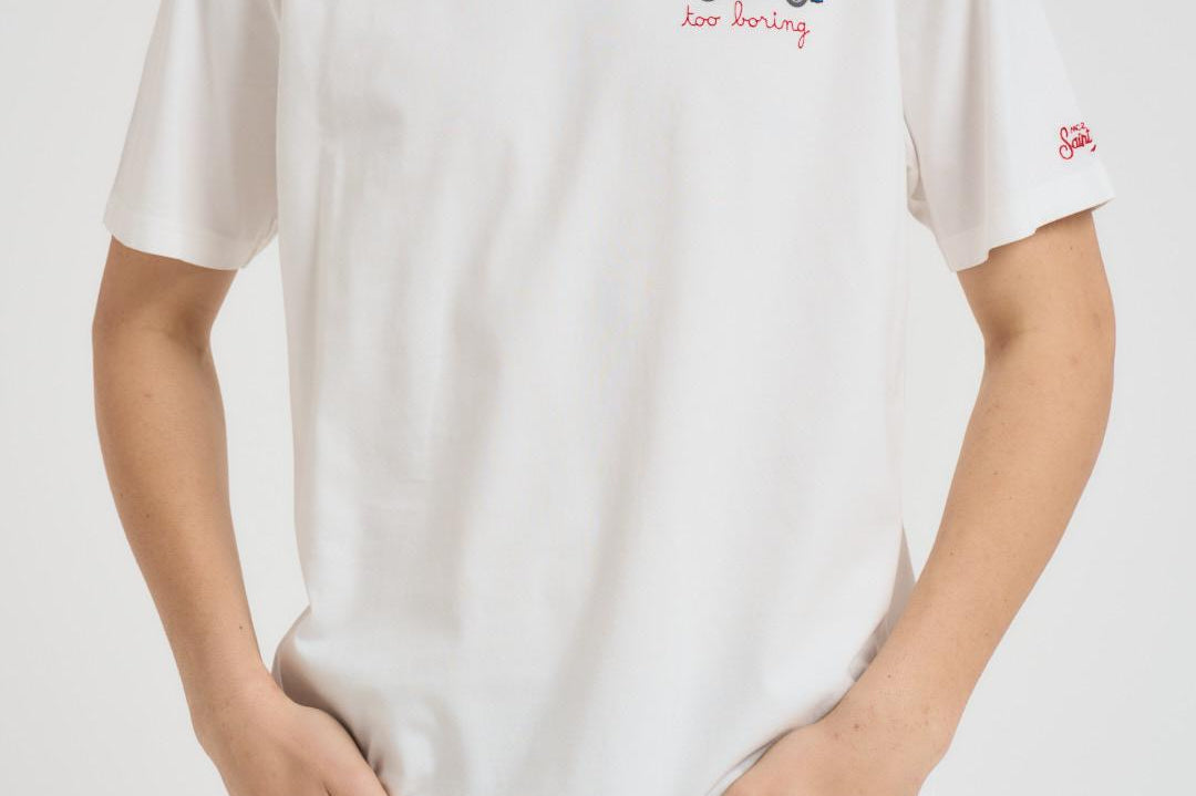 T-shirt uomo girocollo panna con ricamo ARNOTT ELCTRIC10EMB MC2 SAINT BARTH 