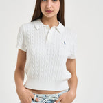 Polo donna bianca in maglia a trecce bianca 211972118 501 RALPH LAUREN 