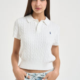 Polo donna bianca in maglia a trecce bianca 211972118 501 RALPH LAUREN 