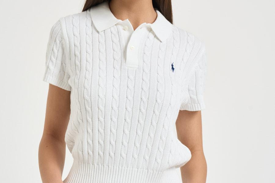 Polo donna bianca in maglia a trecce bianca 211972118 501 RALPH LAUREN 