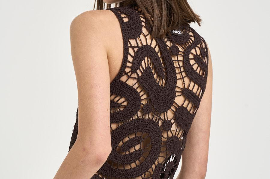 Top donna in crochet marrone 106438A354 ERUZIONEM05 PINKO 