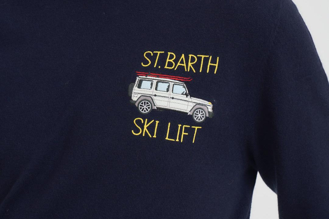 Maglia uomo girocollo con ricamo blu HERON LTEMBRYCARLIFT61 MC2 SAINT BARTH 