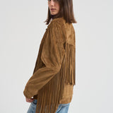 Giubbotto donna in suede cammello con frange GWP02368 P00216055678 GOLDEN GOOSE 