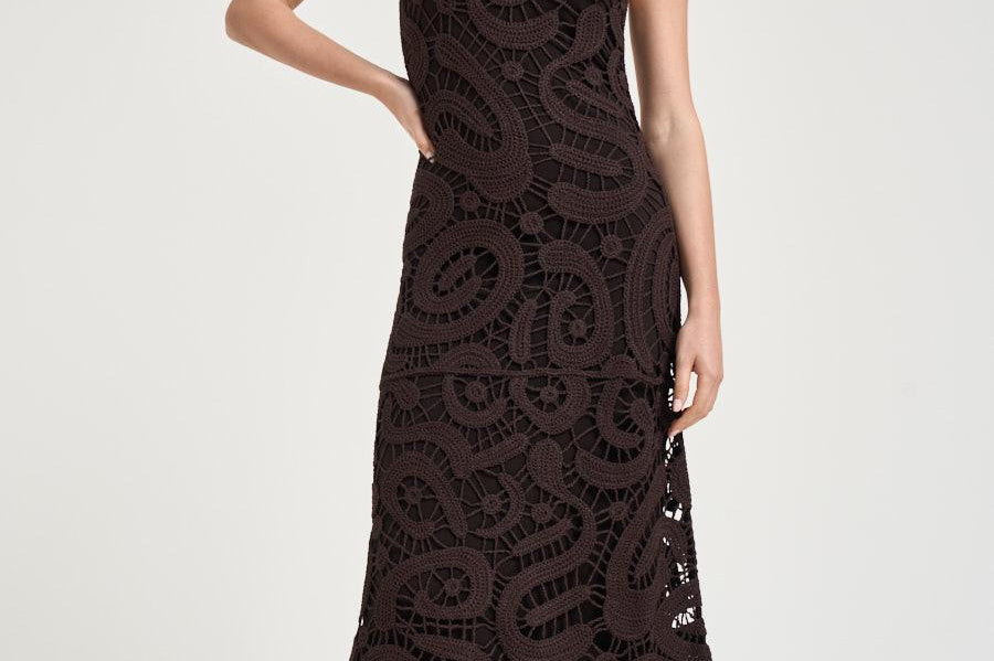 Abito donna lungo con ricami marrone 106361A354 BUFERAM05 PINKO 