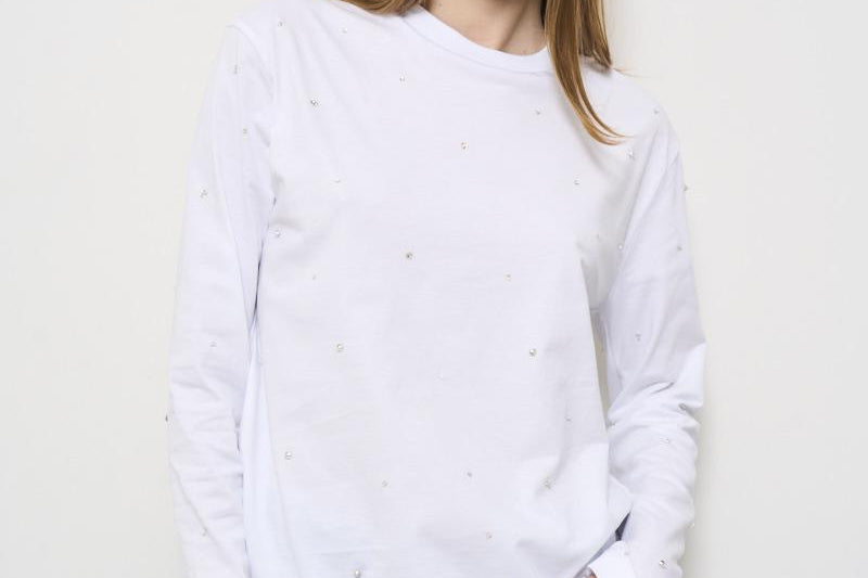 Maglia donna bianca con strass Y5SJ13 A01 SEMICOUTURE 