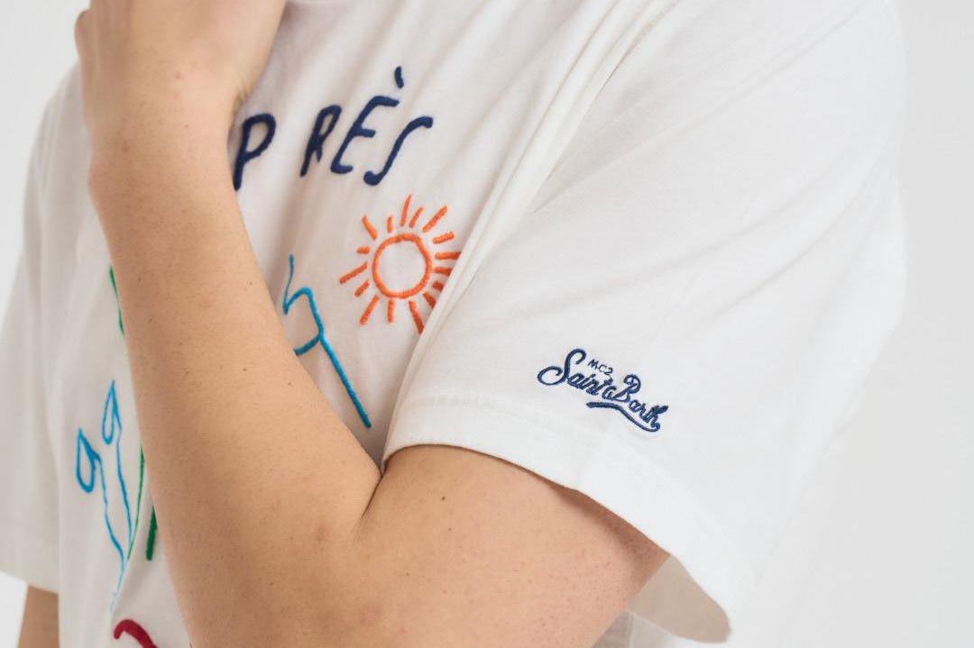 T-shirt uomo girocollo panna con ricamo ARNOTTWM APR10EMB MC2 SAINT BARTH 