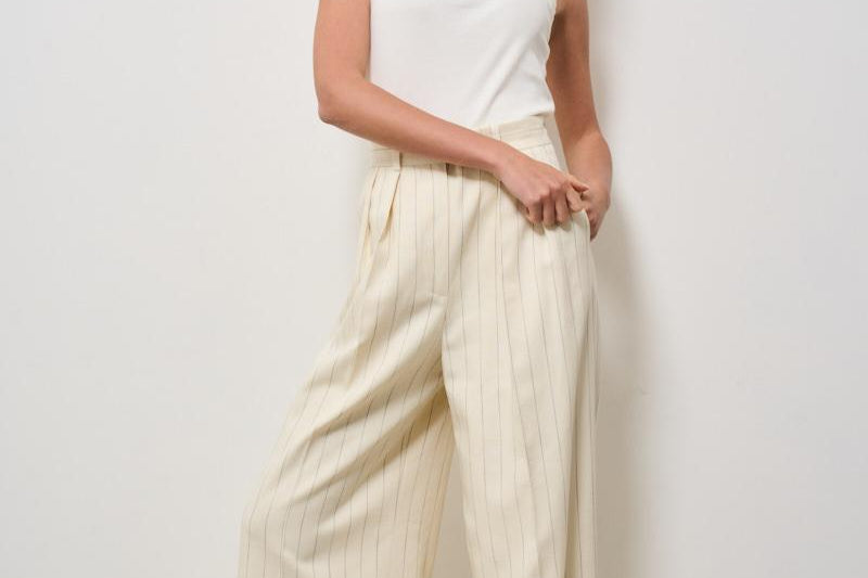 Pantalone donna Lou a palazzo gessato panna 10863 MTL66 ANINE BING 