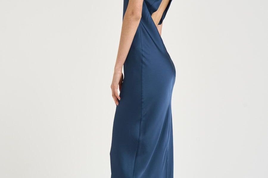 Abito donna lungo satinato blu 16193 BLUE ACTUALEE 