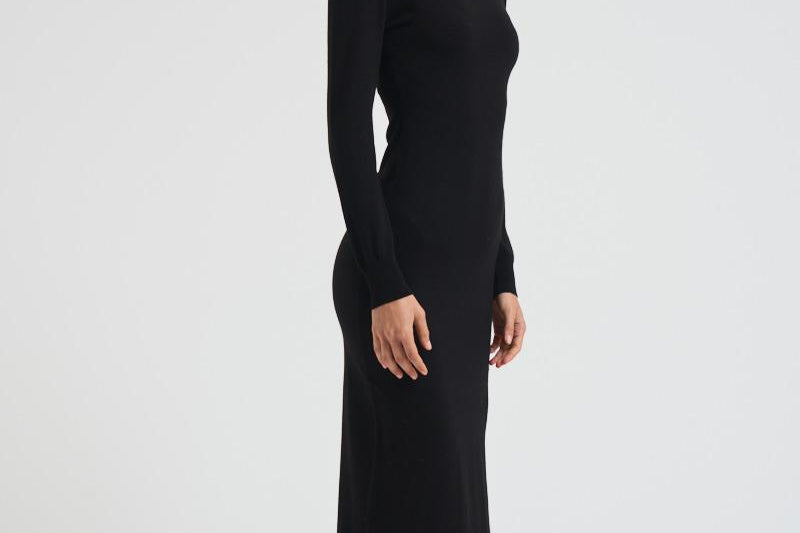 Abito donna lungo con spacco nero D550909 LIME013NERO P.a.r.o.s.h. 