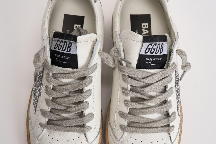 Sneakers donna Ball Star bianca glitter argento GWF00117 F00377311325 GOLDEN GOOSE 